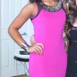 Magenta cocktail dress with detailed neck line